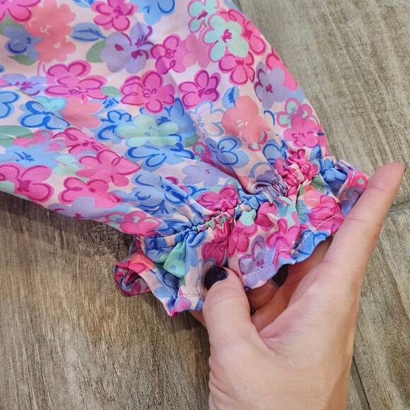 For Love & Lemons Angie Mini Dress Womens L Blue Pink Floral Corset Puff Sleeve - Picture 7 of 16